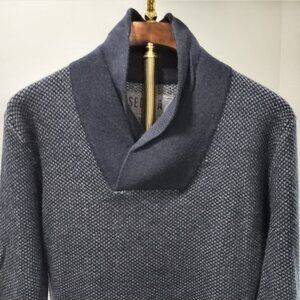 SEDUKA SHAWL COLLAR SWEATER BLUE GREY KNIT LONG SLEEVE MEN XXL